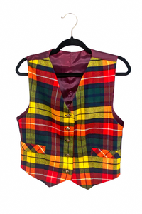 Vintage Checkered Tartan Plaid Yellow Red Flannel Clueless Vest