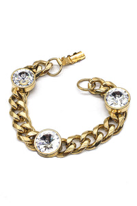 Vintage Gold Chain Bracelet with Three Crystals