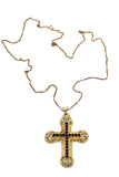Vintage Gold Filigree Cross with Black Rhinestones