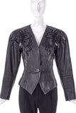 Loewe Vintage Black Leather Jacket with Flower Lace Inlay Embroidery