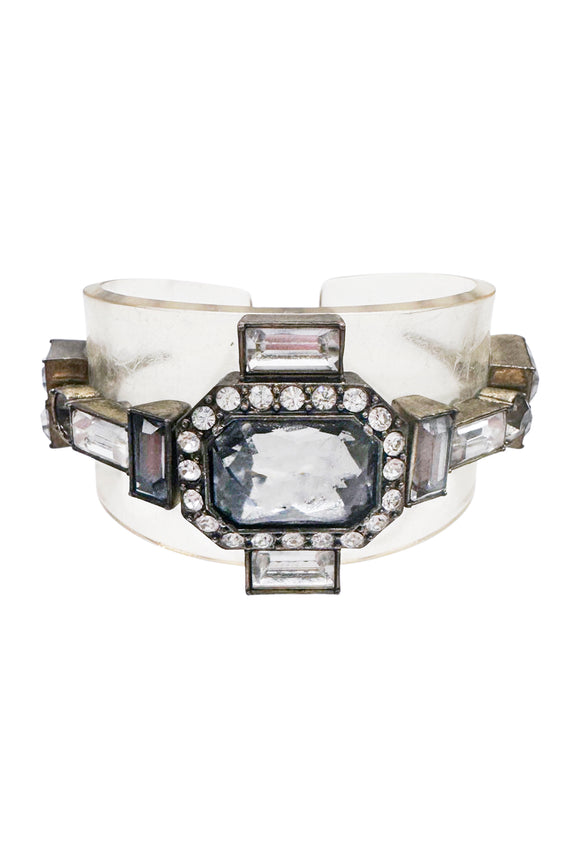 Vintage Clear Lucite and Crystal Cuff Bracelet