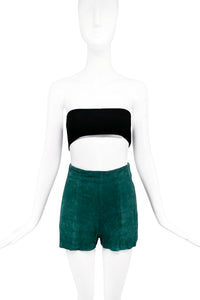 Vintage North Beach Deep Green Suede "Saint Laurent" Micro Shorts