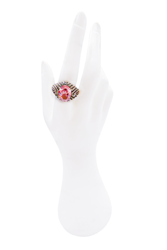Vintage Pink Silver Textured Pave Crystal Ring