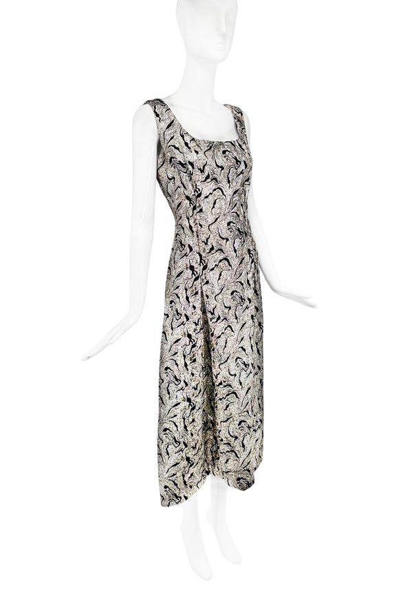 Vintage Silver Lurex Print Dress