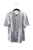 Vintage Silver Metallic Short Sleeve Button Down Shirt