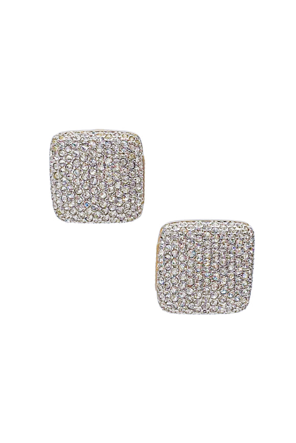 Vintage Silver Square Crystal Rhinestone Earrings