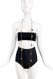 Vintage Gold Long Chain Necklace with Faux Amethyst Amber Rose Quartz Gem Stones