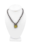 Vintage Yellow Citrine Square Crystal Pendent on a Silver Chain