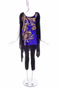 Vionnet Blue and Gold Embellished Tunic Top