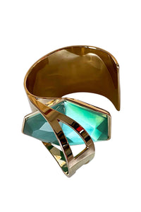 Vionnet Gold Sculptural Cuff with Green Lucite Crystal Detail