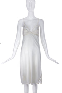 Vintage White Negligee Slip Dress with Lace Bust Detail