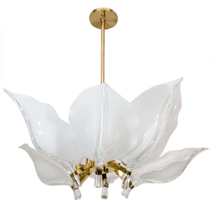 Spectacular six leaf handblown Murano glass chandelier designed by Franco Luce 1970's
