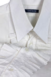 Xavier Delcour Menswear White Cotton Tuxedo Shirt with Pleat Ruffle Bib Front
