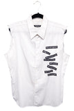 Xavier Delcour White Cut Off Sleeve Slogan Vest Shirt