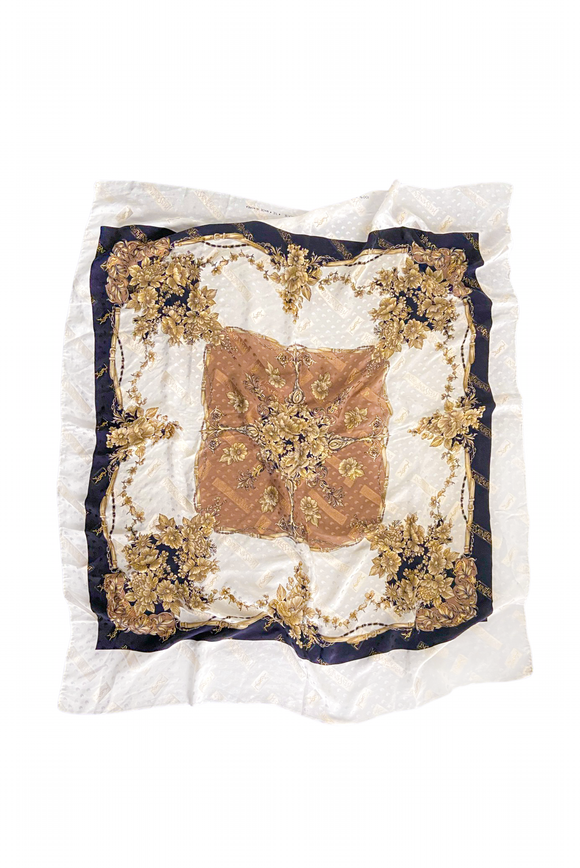 Yves Saint Laurent Fabric Silk Gold Lame Baroque Print Square Scarf