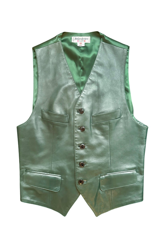Vintage Yves Saint Laurent Green Leather Suit Vest