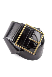 Yves Saint Laurent Black Patent Corset Belt with Square Gold Buckle
