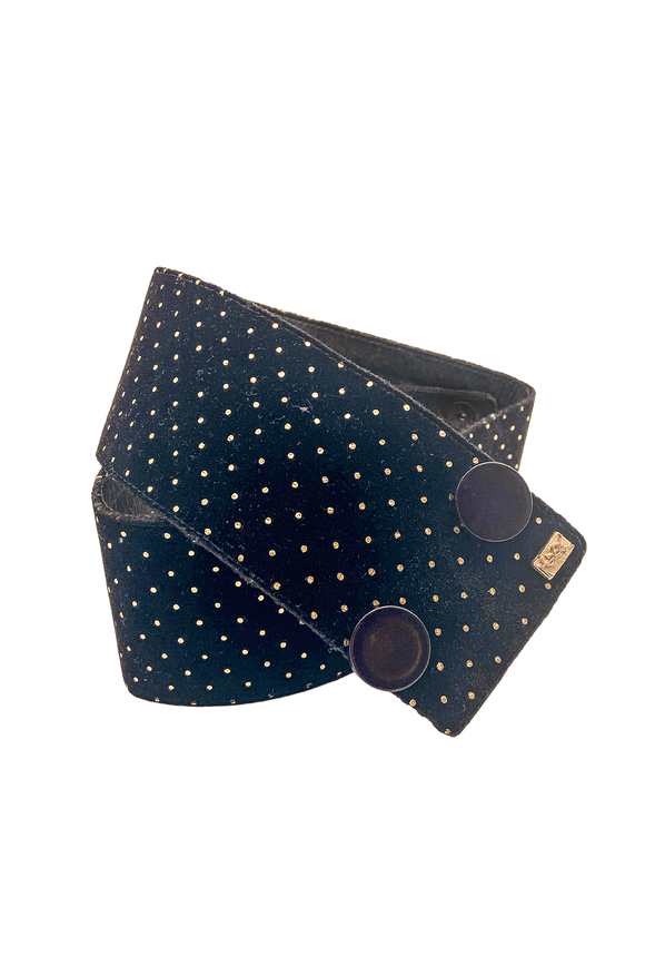 Yves Saint Laurent Black Velvet Waist Belt with Gold Lurex Polka Dots