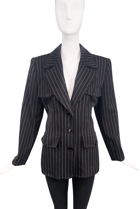 Saint Laurent YSL Pinstripe Vintage Broad Shoulder Suit Jacket