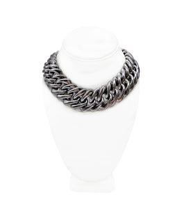 Yves Saint Laurent Gunmetal Silver Chain Link Necklace