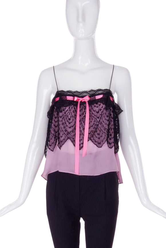 Yves Saint Laurent Pink Chiffon and Black Lace Baby Doll Camisole FW2003 - BOUTIQUE PURCHASE PRICE