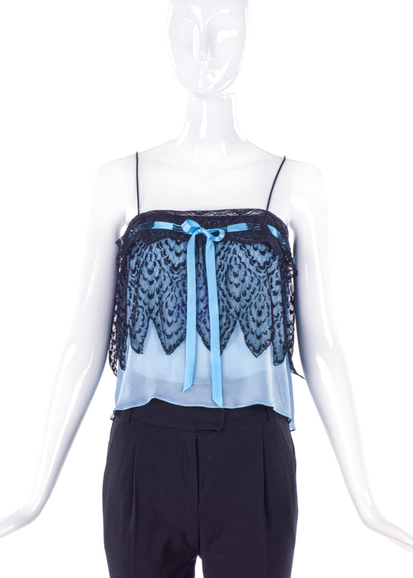 Yves Saint Laurent Blue Chiffon and Black Lace Baby Doll Camisole FW2003 - BOUTIQUE PURCHASE PRICE