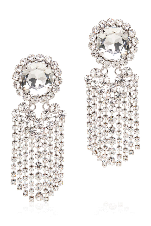 Alessandra Rich Silver Crystal Fringe Oversized Earrings