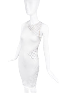 Alexandre Vauthier White Fishnet Cut Out Body Con Dress