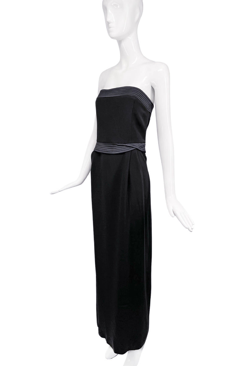 Giorgio Armani Collection Black Strapless Column Gown with Waist Drape ...