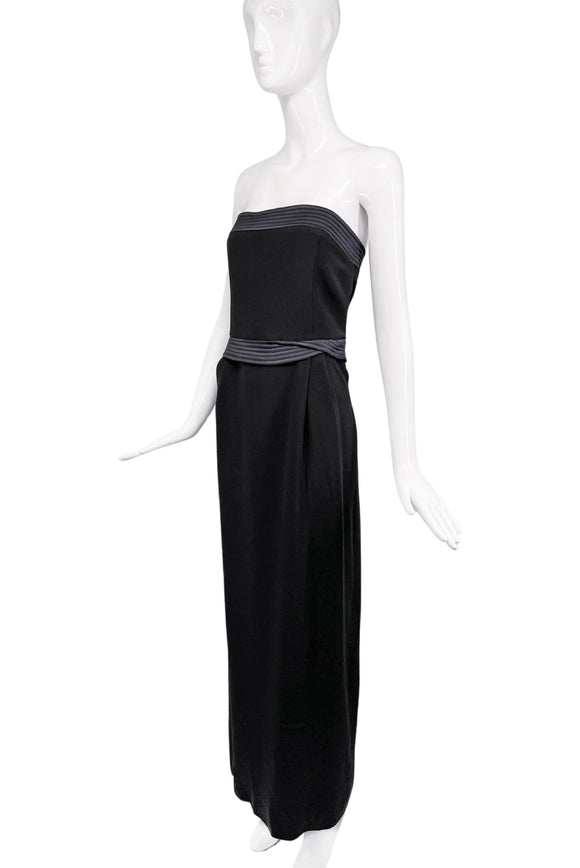 Giorgio Armani Collection Black Strapless Column Gown with Waist Drape Detail