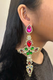 Armen Ra Christian Lacroix Style Gold Red Green Pink Gemstone Big Cross Earrings