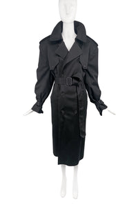 "Balenciaga" Style London Fog Vintage Black Oversized Shoulder Pads Trench Coat