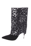 Balmain Black Silver Sequin Leopard Fold Over Metal Heel Boots