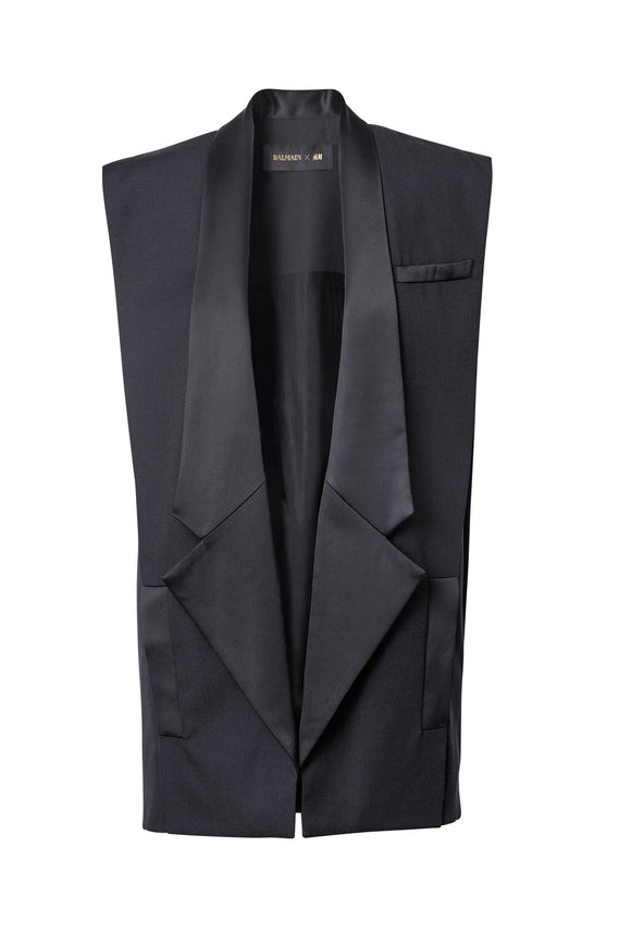 Balmain Black Tuxedo Oversized Boxy Double Lapel Jacket Vest