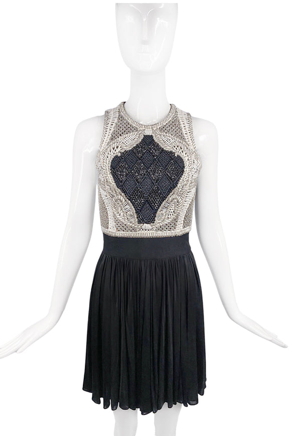 Balmain Black White Braided Crystal Embellished Diamond Dress