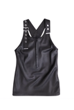 Diesel Black Gold Black Leather Asymmetric Strap Metal Hardware Top Short Dress