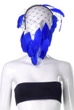 Vintage Black Net Veil with Red Feathers - Blue Version available as well.