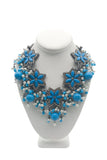 Vintage Turquoise Blue Resin, Crystal & Pearl Geometric Floral Statement Necklace with matching earrings
