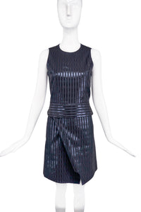 Carven Blue Metallic Textured Dress