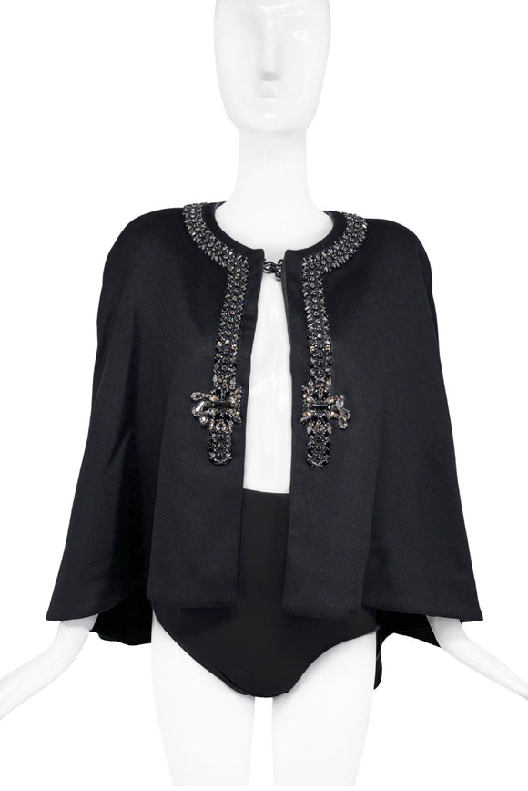 Chloé Black Cashmere Cape Jacket with Crystal Embellishment