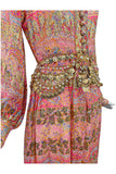 Christian Dior Pink Gold Lurex Lame Paisley Print 1968 Liz Taylor Boho Gown Dress