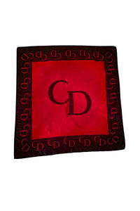 Christian Dior Ruby Red Black "CD" Vintage Scarf
