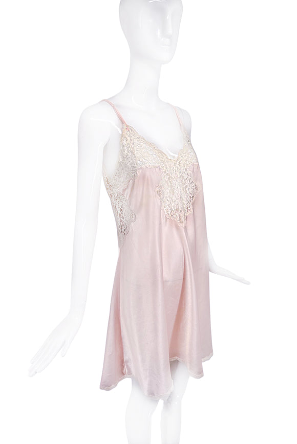 Christian Dior Pale Pink Peach White Lace Silk Slip Dress