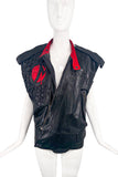 Claude Montana Black Leather Red Logo Biker Vest 1984