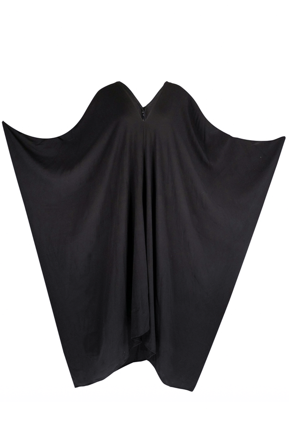 Vintage Black Crepe de Chine V Neck Draped Kaftan Dress