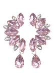 Vintage Silver Crystal Pink Crescent Moon Floral Earring Cuffs