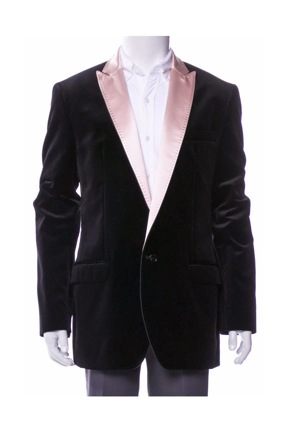 Dolce Gabbana Black Velvet Tuxedo Pink Satin Lapel Jacket Blazer