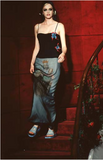 Dolce & Gabbana Gray Blue Virgin Mary Baby Jesus Crystal Embellished Chiffon Skirt Spring Summer 1998