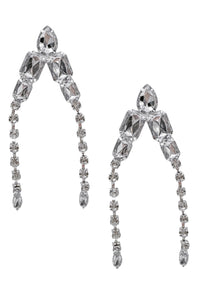 Vintage Silver Clear Crystal Double Drop V Earrings
