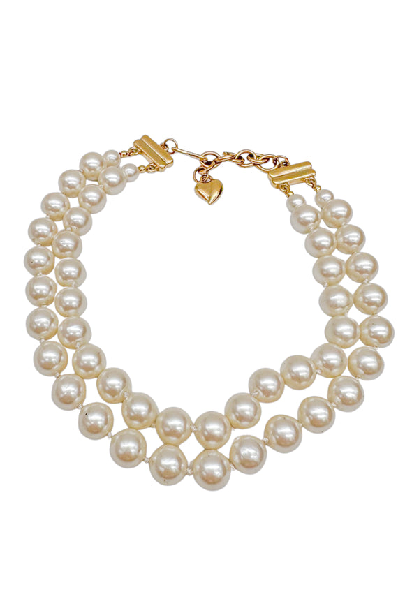 Vintage Two Strand Short Thick Pearl Necklace